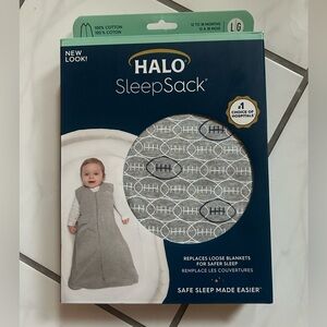 Halo Sleepsack - New in box Football print - 100% COTTON - Gray and Blue - Large